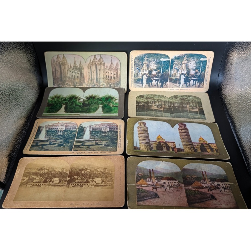 Antique Stereoview Cards Travel Scenic Niagara Pisa Mormon Temple Lot of 12